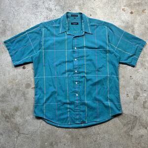 Vintage 90s Christian Dior Turquoise Short Sleeve Button Up Shirt Size L